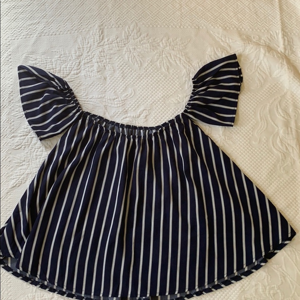 SALE (3/$15) Navy stripe off the shoulder top